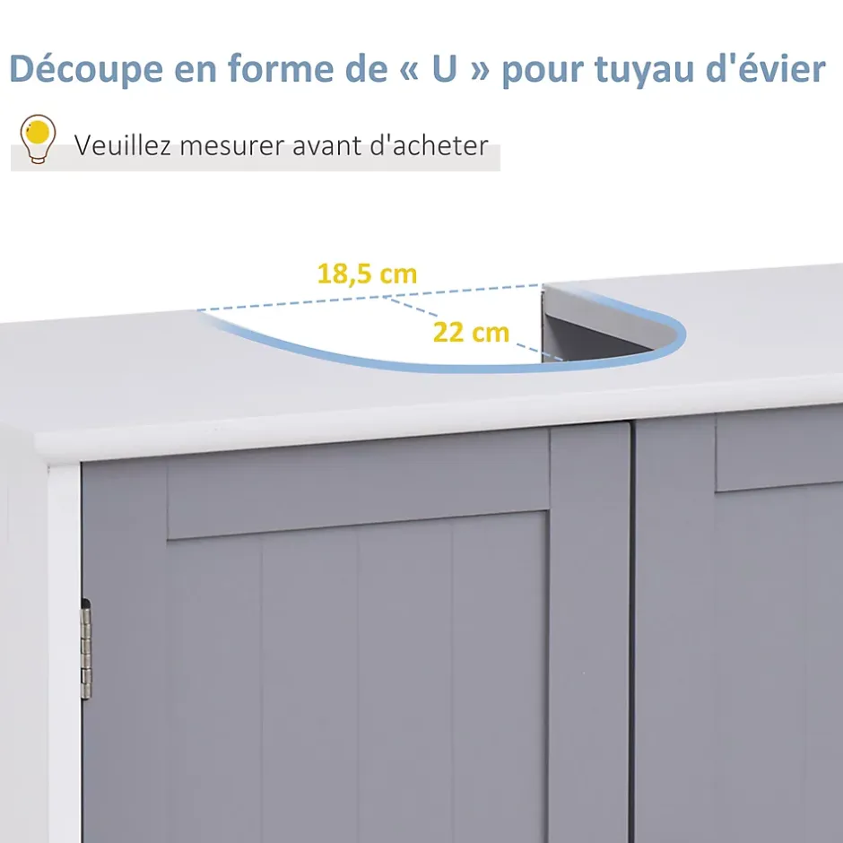 kleankin Meuble salle de bain - meuble sous-vasque - placard 2 portes avec étagère - dim. 60L x 30l x 60H cm - MDF gris blanc