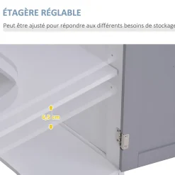 kleankin Meuble salle de bain - meuble sous-vasque - placard 2 portes avec étagère - dim. 60L x 30l x 60H cm - MDF gris blanc