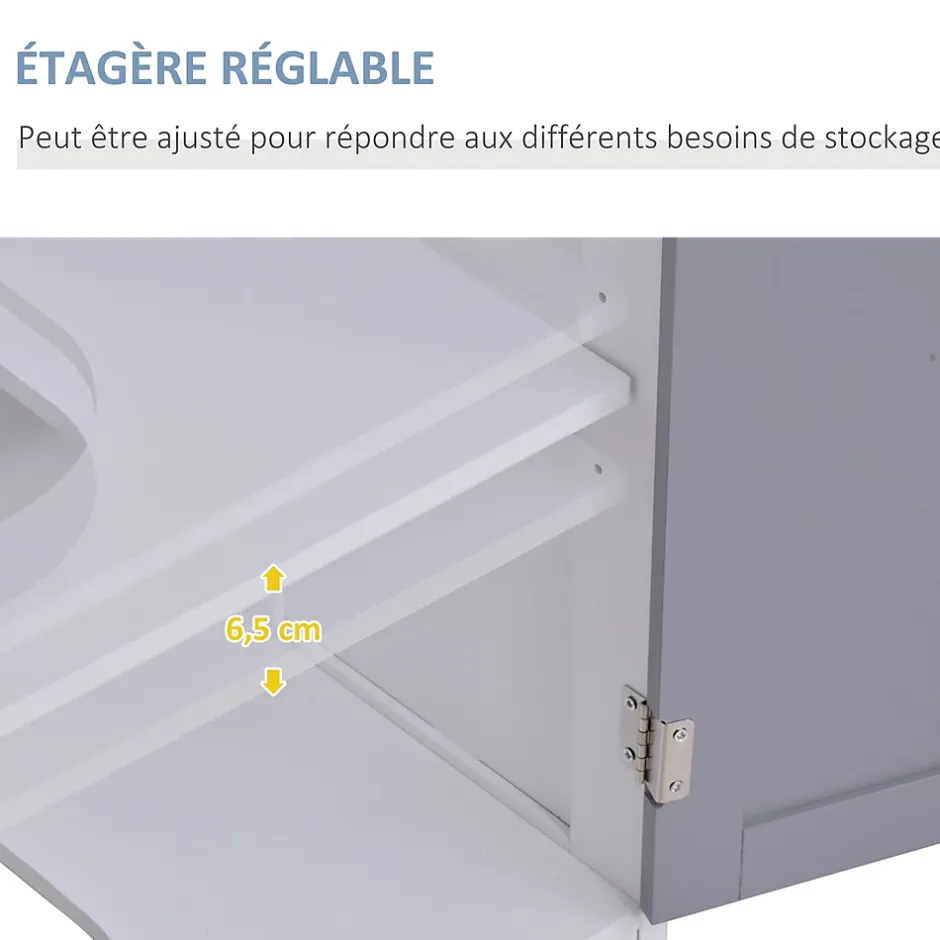 kleankin Meuble salle de bain - meuble sous-vasque - placard 2 portes avec étagère - dim. 60L x 30l x 60H cm - MDF gris blanc