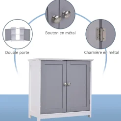 kleankin Meuble salle de bain - meuble sous-vasque - placard 2 portes avec étagère - dim. 60L x 30l x 60H cm - MDF gris blanc