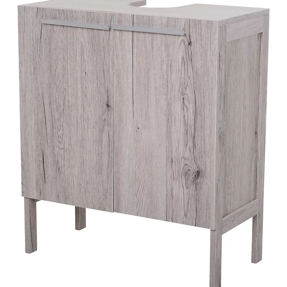Homcom Meuble salle de bain - meuble sous-vasque - placard 2 portes avec étagère - dim. 60L x 30l x 70H cm - MDF imitation bois gris* Meuble Sous-Vasque
