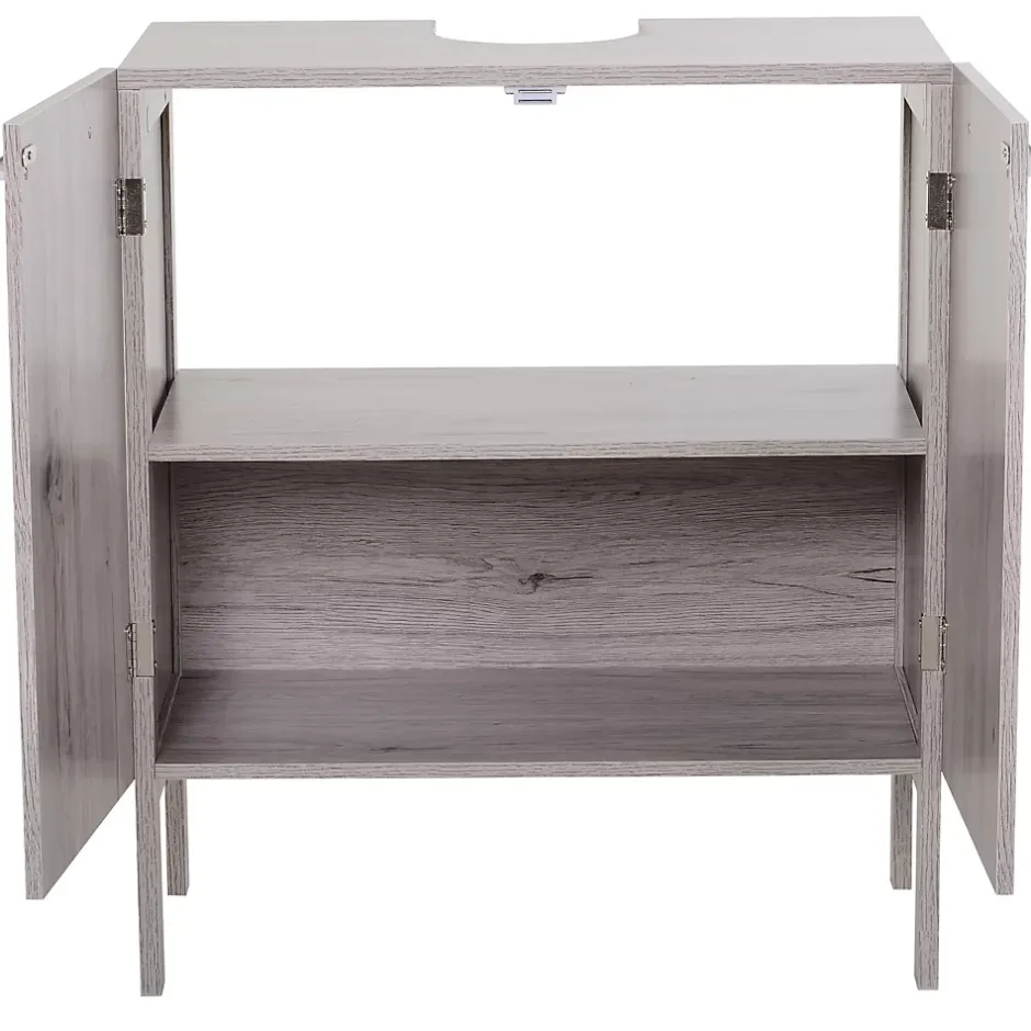 Homcom Meuble salle de bain - meuble sous-vasque - placard 2 portes avec étagère - dim. 60L x 30l x 70H cm - MDF imitation bois gris* Meuble Sous-Vasque