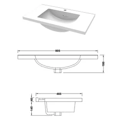 AICA Sanitaire Meuble salle de bain 2 tiroirs avec lavabo et miroir encadré-Chêne l.80 x W.44.5 x H.52 cm* Ensemble Meuble De Salle De Bains