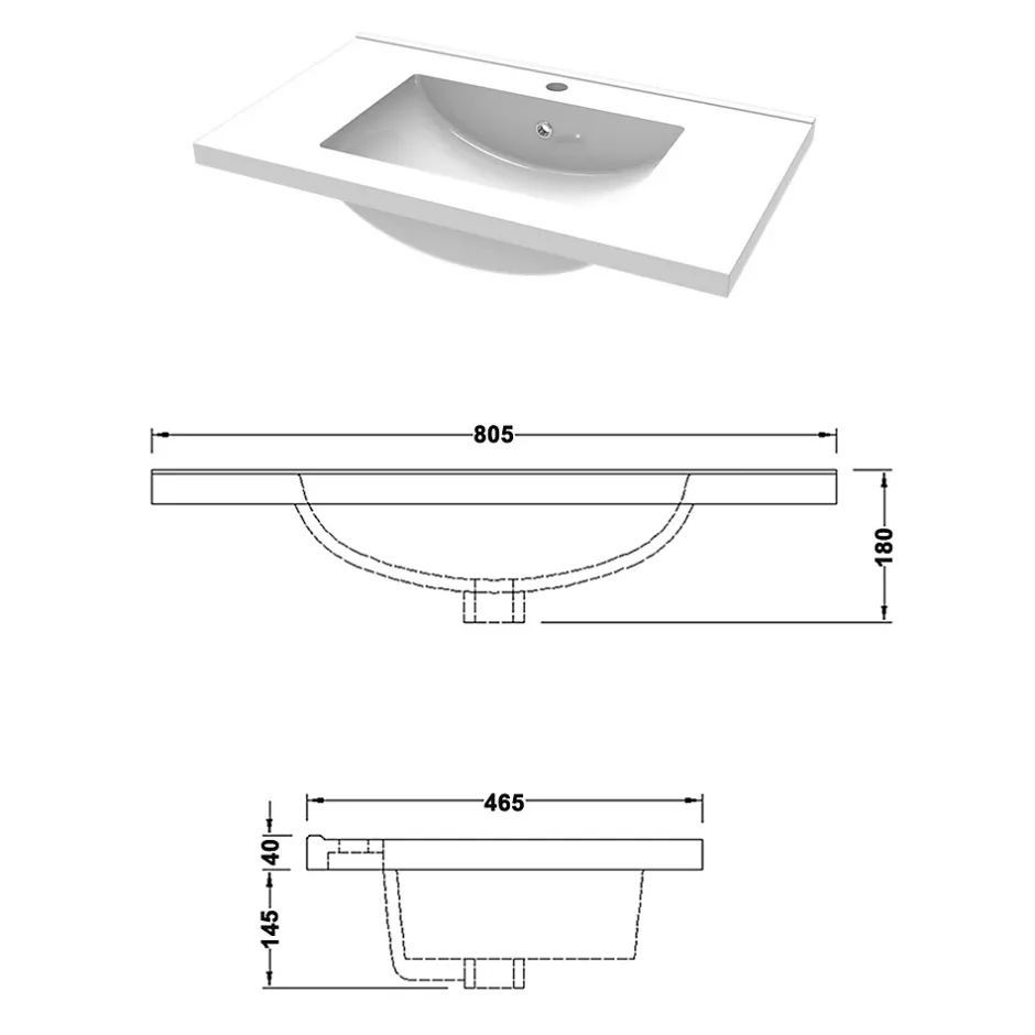 AICA Sanitaire Meuble salle de bain 2 tiroirs avec lavabo et miroir encadré-Chêne l.80 x W.44.5 x H.52 cm* Ensemble Meuble De Salle De Bains