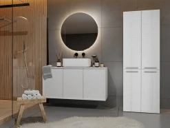 3xE Living Meuble salle de bain, 174 x 30 x 60 cm, blanc mat, blanc brillant* Armoire De Salle De Bains