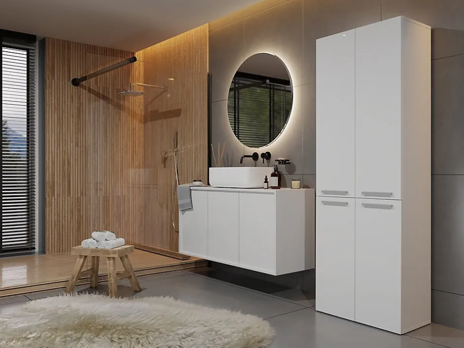 3xE Living Meuble salle de bain, 174 x 30 x 60 cm, blanc mat