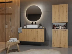 3xE Living Meuble salle de bain, 174 x 30 x 60 cm, antracite, chêne artisan* Armoire De Salle De Bains