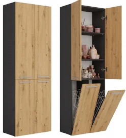 3xE Living Meuble salle de bain, 174 x 30 x 60 cm, antracite, chêne artisan* Armoire De Salle De Bains