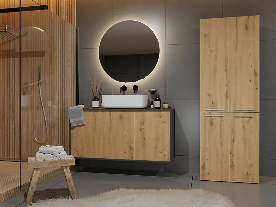 3xE Living Meuble salle de bain, 174 x 30 x 60 cm, antracite, chêne artisan* Armoire De Salle De Bains