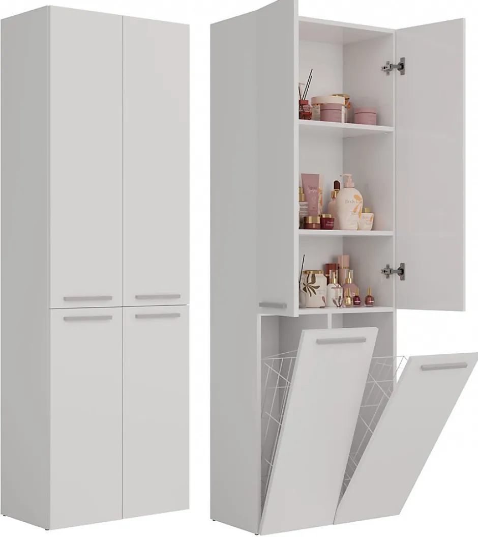 3xE Living Meuble salle de bain, 174 x 30 x 60 cm, blanc mat* Armoire De Salle De Bains