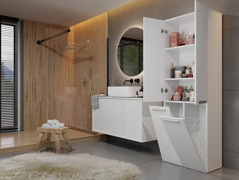 3xE Living Meuble salle de bain, 174 x 30 x 60 cm, blanc mat* Armoire De Salle De Bains