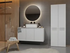 3xE Living Meuble salle de bain, 174 x 30 x 60 cm, blanc mat* Armoire De Salle De Bains