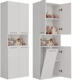 3xE Living Meuble salle de bain, 174 x 30 x 60 cm, blanc mat* Armoire De Salle De Bains