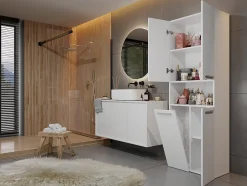 3xE Living Meuble salle de bain, 174 x 30 x 60 cm, blanc mat* Armoire De Salle De Bains