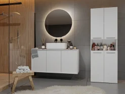 3xE Living Meuble salle de bain, 174 x 30 x 60 cm, blanc mat* Armoire De Salle De Bains