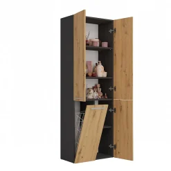 3xE Living Meuble salle de bain, 174 x 30 x 60 cm, antracite, chêne artisan
