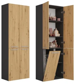 3xE Living Meuble salle de bain, 174 x 30 x 60 cm, antracite, chêne artisan