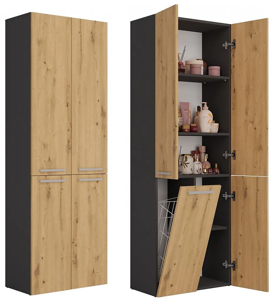 3xE Living Meuble salle de bain, 174 x 30 x 60 cm, antracite, chêne artisan