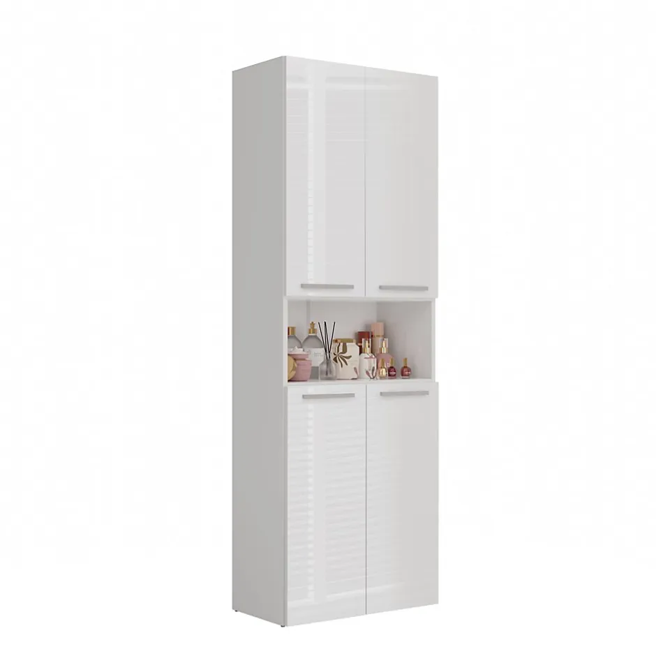 3xE Living Meuble salle de bain, 174 x 30 x 60 cm, blanc mat, blanc brillant* Armoire De Salle De Bains