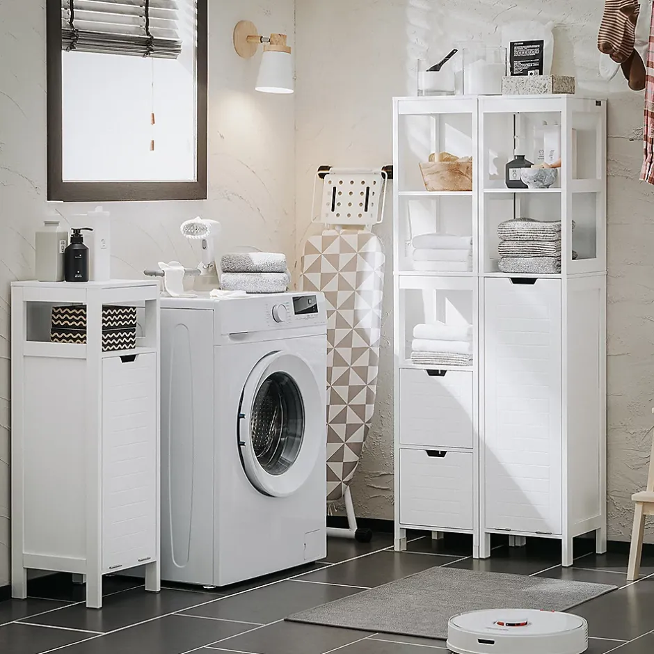 Sobuy Meuble Salle de Bain Armoire avec 2 Portes, étagères Réglables, BZR121-W,* Armoire De Salle De Bains