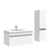 AICA Sanitaire Meuble Salle de Bain avec colonne 80cm Blanc avec vasque ceramique