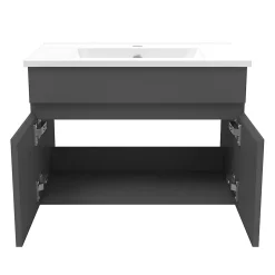 AICA Sanitaire Meuble Salle de Bain avec colonne et vasque ceramique 60cm Anthracite* Ensemble Meuble De Salle De Bains