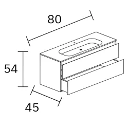 Sanizéo Meuble Salle de Bain BAMBOO 81 cm x H54 x P45 cm, Plan Vasque Grès Cérame BS, 2 Tiroirs Poignée Or, Chêne Naturel* Meuble Vasque
