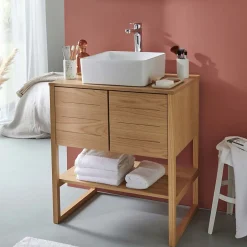 Mob-In Meuble salle de bain Chêne 70 cm ATOLL + Vasque carrée 36 cm* Ensemble Meuble De Salle De Bains