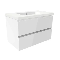 AICA Sanitaire Meuble salle de bain 80cm blanc brillant avec 2 tiroirs à fermeture automatique et simple lavabo* Meuble Vasque