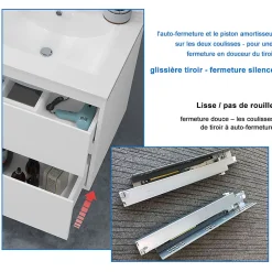 AICA Sanitaire Meuble salle de bain 100cm Chêne Wotan brillant avec 2 tiroirs à fermeture automatique et simple lavabo* Meuble Vasque