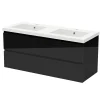 AICA Sanitaire Meuble salle de bain 120cm noir brillant avec 4 tiroirs à fermeture automatique et double lavabo* Meuble Vasque