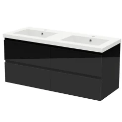 AICA Sanitaire Meuble salle de bain 120cm noir brillant avec 4 tiroirs à fermeture automatique et double lavabo* Meuble Vasque
