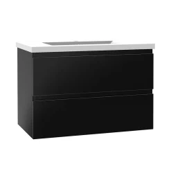 AICA Sanitaire Meuble salle de bain 80cm noir brillant avec 2 tiroirs à fermeture automatique et simple lavabo* Meuble Vasque