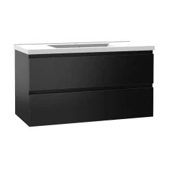 AICA Sanitaire Meuble salle de bain 100cm noir brillant avec 2 tiroirs à fermeture automatique et simple lavabo céramique