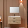 Aurlane Meuble salle de bain 80cm suspendu 2 tiroirs Décor Bois avec vasque et miroir - BOX-IN* Ensemble Meuble De Salle De Bains