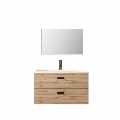 Aurlane Meuble salle de bain 80cm suspendu 2 tiroirs Décor Bois avec vasque et miroir - BOX-IN* Ensemble Meuble De Salle De Bains