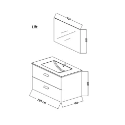 Aurlane Meuble salle de bain 80cm suspendu 2 tiroirs Décor Bois avec vasque et miroir - BOX-IN* Ensemble Meuble De Salle De Bains