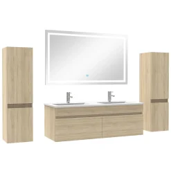 AICA Sanitaire Meuble Salle de Bain 120cm vasque + colonne + miroir lumineux Chêne Wotan