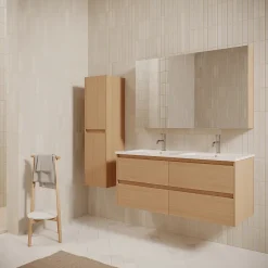 Stano Meuble salle de bain design double vasque FORTINA largeur 120 cm chêne clair
