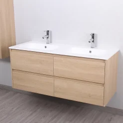 Stano Meuble salle de bain design double vasque FORTINA largeur 120 cm chêne clair