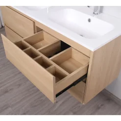 Stano Meuble salle de bain design double vasque FORTINA largeur 120 cm chêne clair