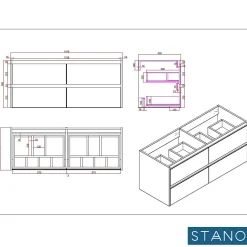 Stano Meuble salle de bain design double vasque FORTINA largeur 120 cm chêne clair