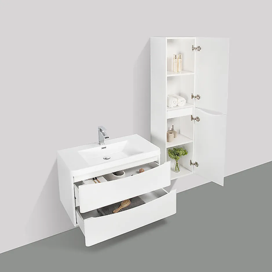 Stano Meuble salle de bain design simple vasque PIACENZA largeur 90 cm blanc laque* Meuble Vasque