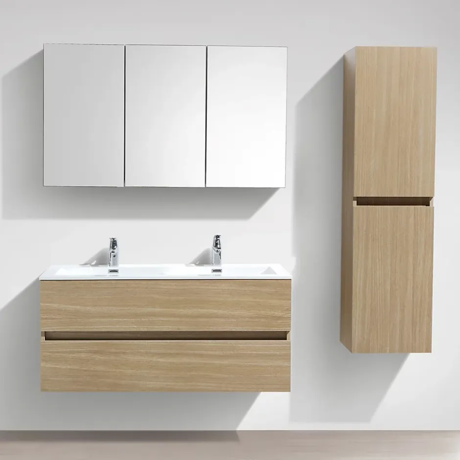 Stano Meuble salle de bain design double vasque SIENA largeur 120 cm chêne clair texture
