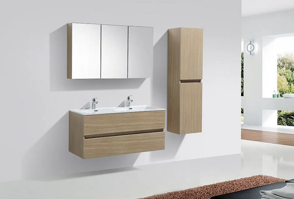 Stano Meuble salle de bain design double vasque SIENA largeur 120 cm chêne clair texture
