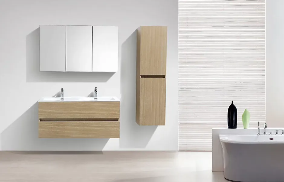 Stano Meuble salle de bain design double vasque SIENA largeur 120 cm chêne clair texture