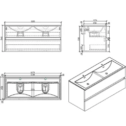 Stano Meuble salle de bain design double vasque SIENA largeur 120 cm chêne clair texture