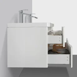 Stano Meuble salle de bain design double vasque PIACENZA largeur 120 cm blanc laque* Meuble Vasque