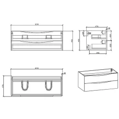 Stano Meuble salle de bain design double vasque PIACENZA largeur 120 cm blanc laque* Meuble Vasque