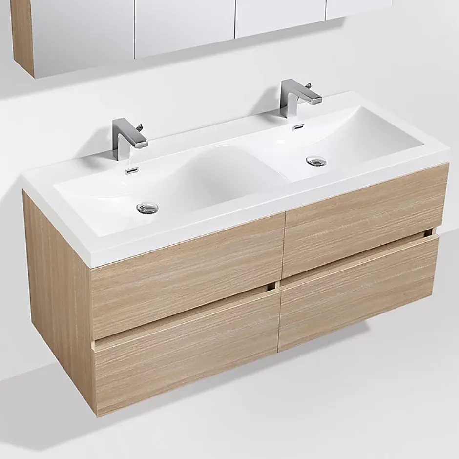 Stano Meuble salle de bain design double vasque SIENA largeur 144 cm chêne clair texture* Meuble Vasque